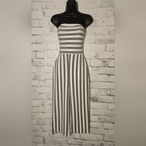 Saw It Frist Grey & White Striped Strapless Jumpsuit